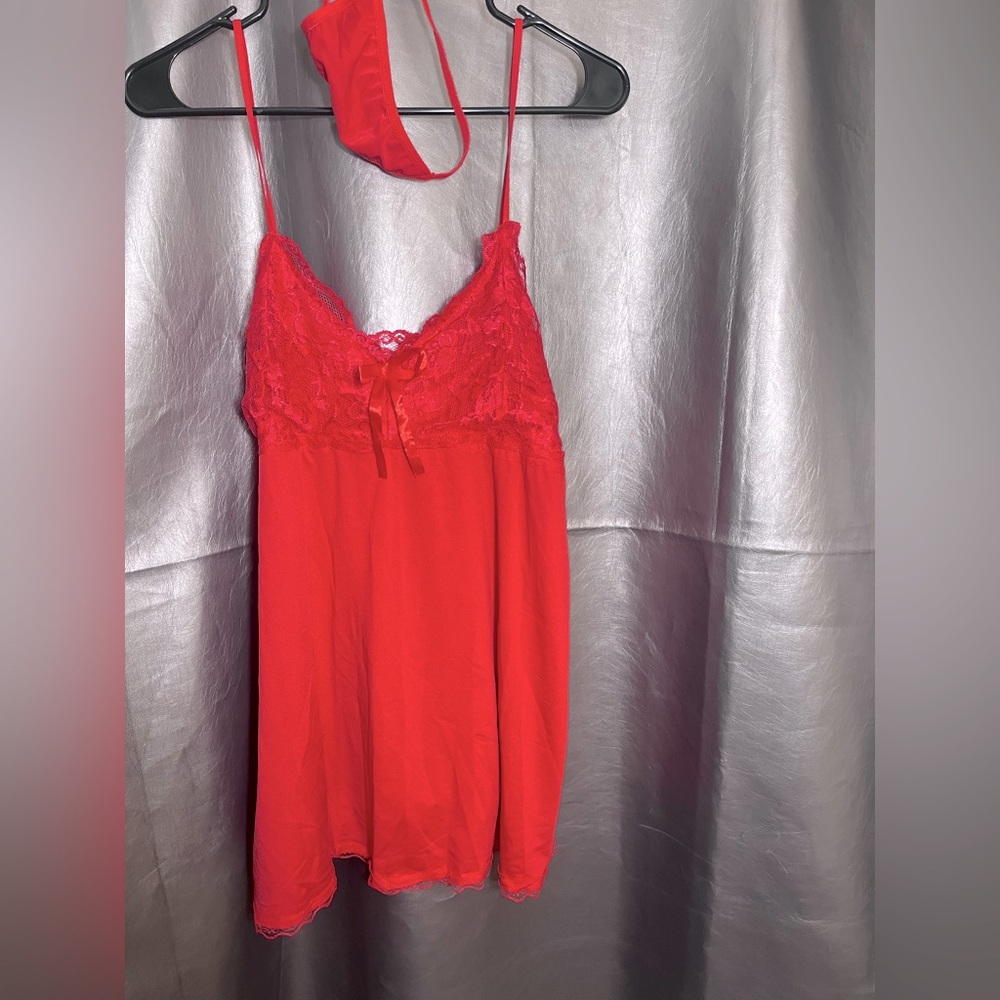 Red Lace and polyester Nightie w/GString New w/o Tags fits like a size Small/Med